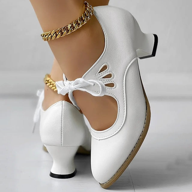 Veralyn - Vintage Lace Up Kitten Heels