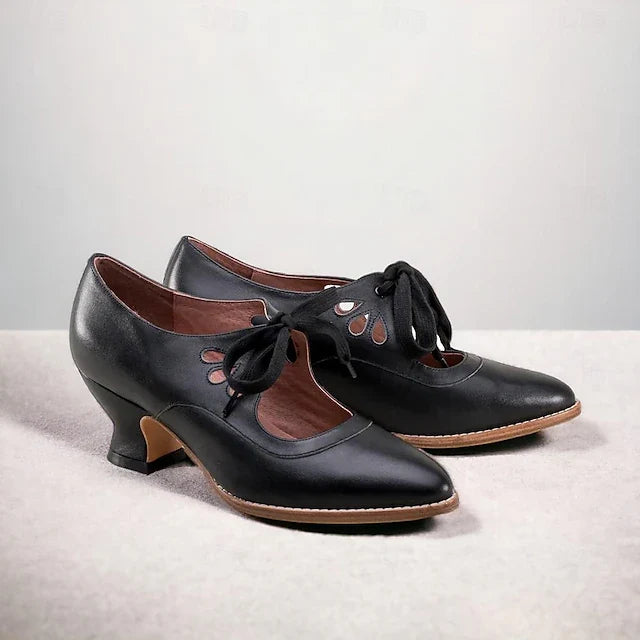 Veralyn - Vintage Lace Up Kitten Heels
