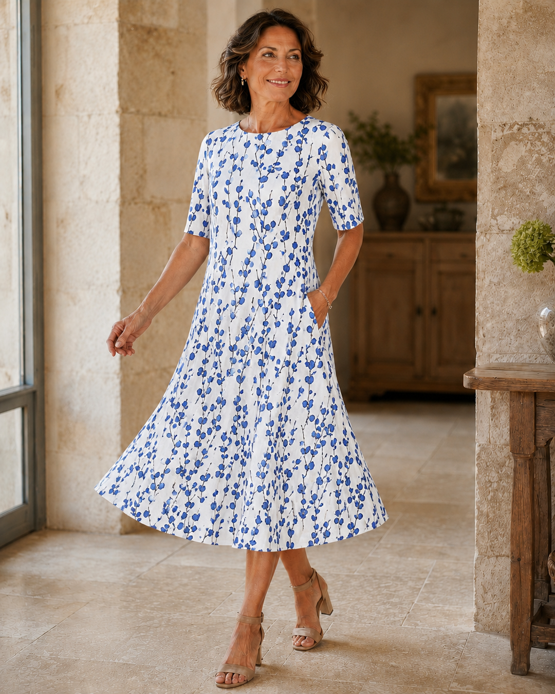 Hestia - Soft-Touch Floral Midi Dress