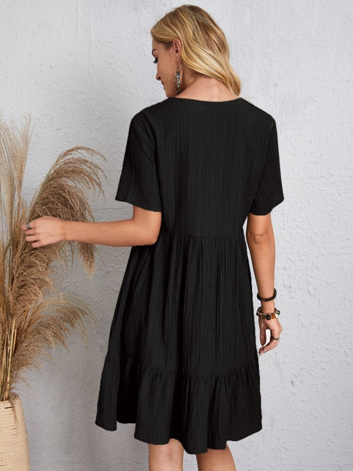 Belinda - Textured V Neck Tiered Mini Dress