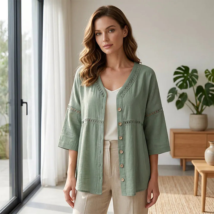 Ardena - Embroidered Button Front Blouse