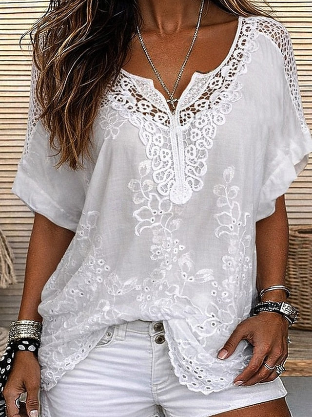 Ember - Embroidered Lace V Neck Blouse