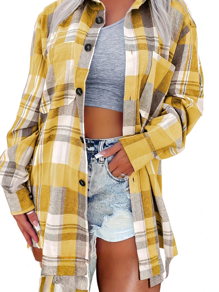Annora - Casual Brushed Plaid Shirt Jacket
