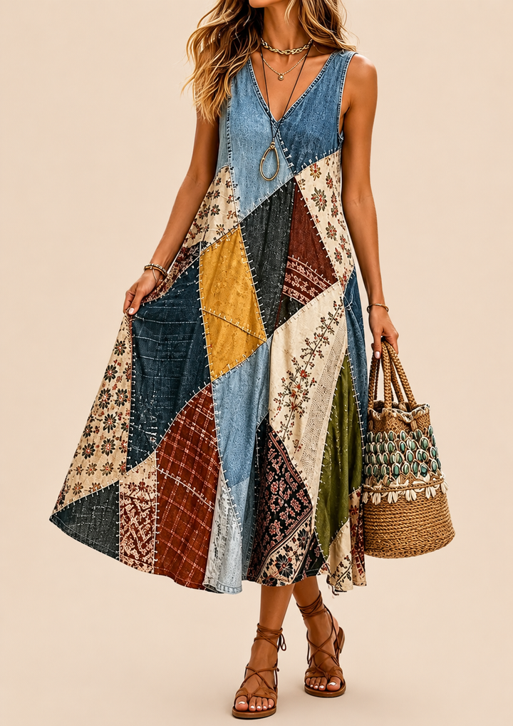 Arwyn - Flowy Patchwork Bohemian Dress