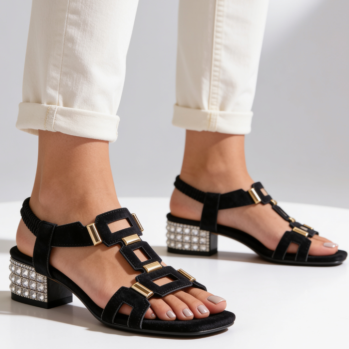Marcella - Crystal-Embellished Block-Heel Slingback Sandals