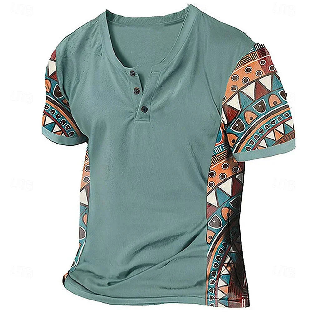 Zachary - Vintage-Inspired Tribal Henley Shirt