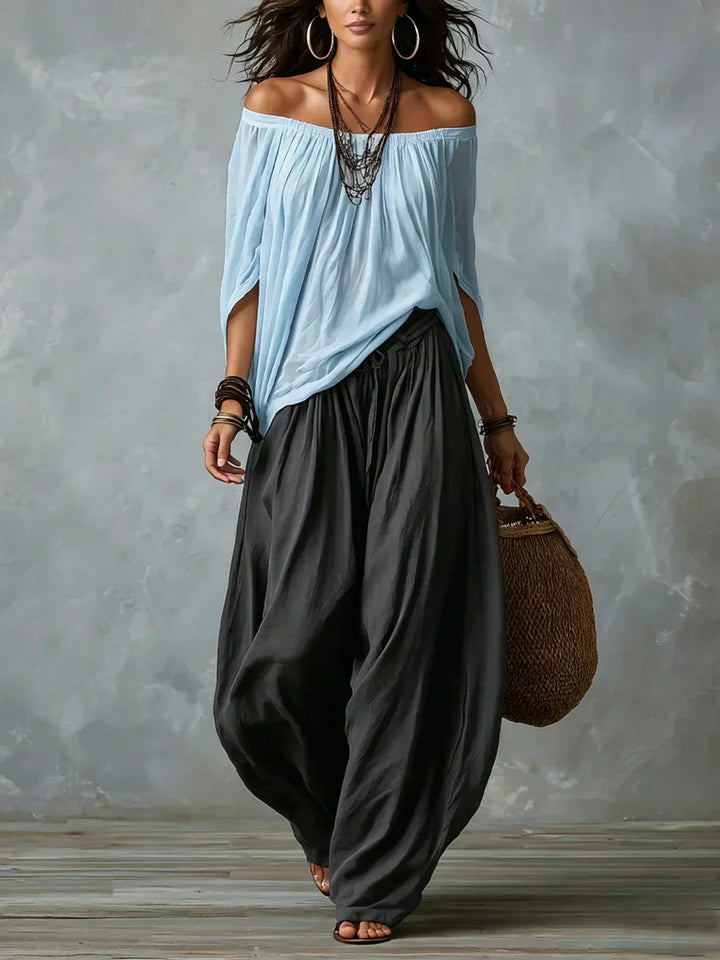 Ottavia - Off Shoulder Boho Top And Harem Trousers Set