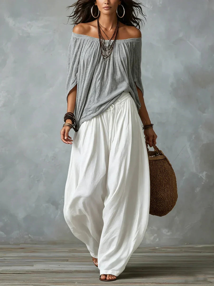 Ottavia - Off Shoulder Boho Top And Harem Trousers Set