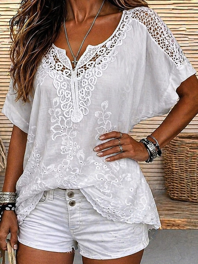 Ember - Embroidered Lace V Neck Blouse