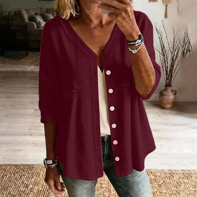 Ardena - Embroidered Button Front Blouse