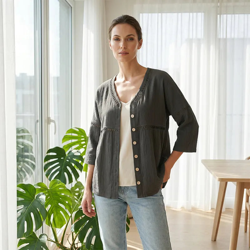 Ardena - Embroidered Button Front Blouse