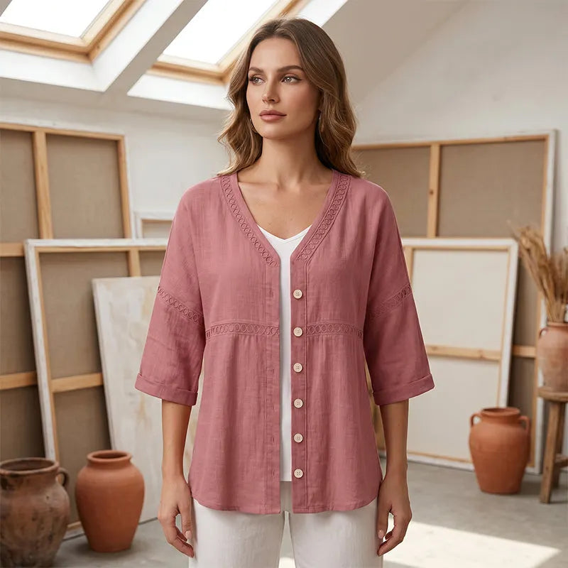 Ardena - Embroidered Button Front Blouse