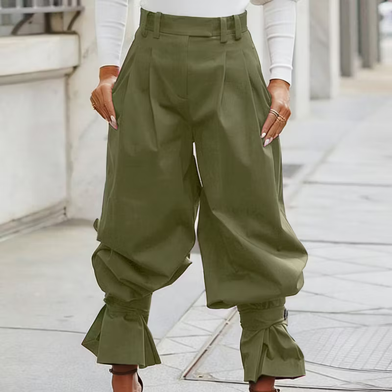 Dianella - High Waist Ruffle Cuff Pants