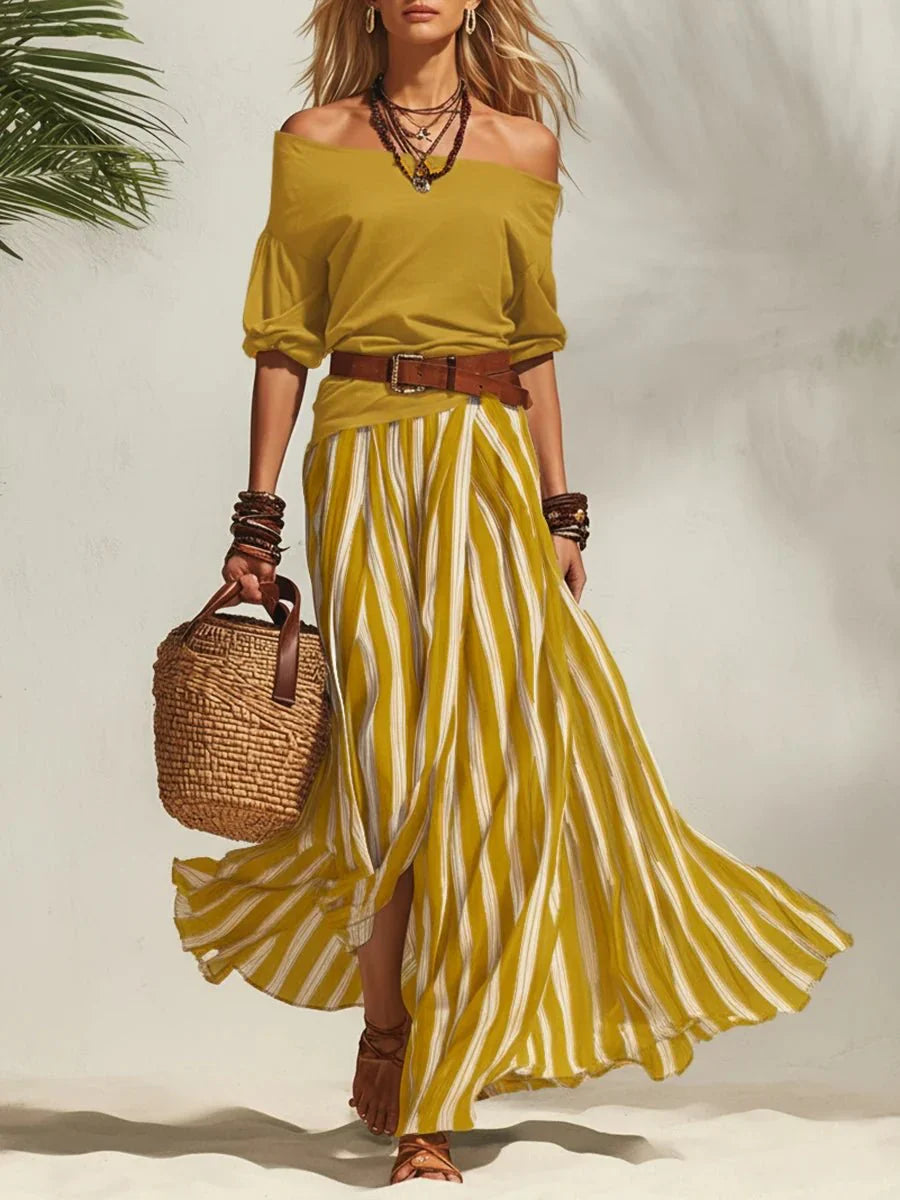 Delphia - Breezy Off-Shoulder Skirt Set